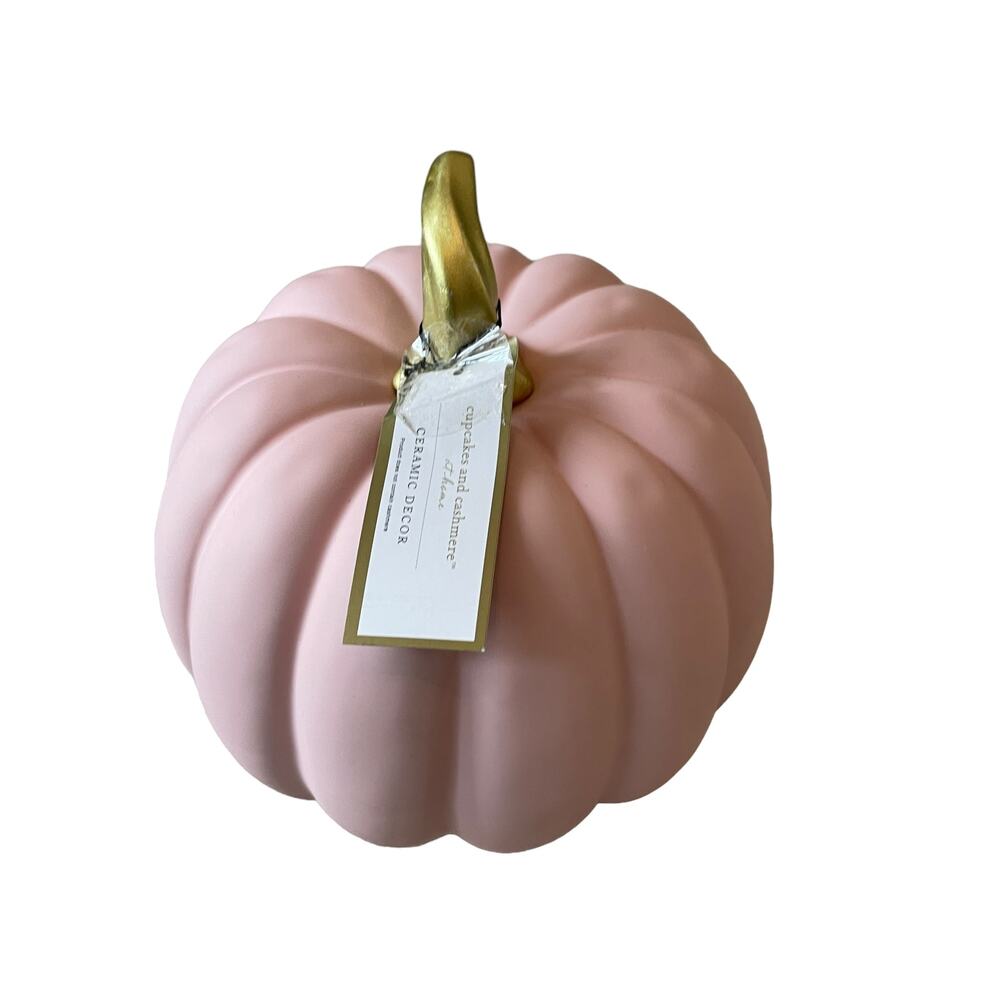CUPCAKES & CASHMERE Pink Ceramic Pumpkin Gold Stem Posh Fall Decor New - Picture 5 of 14